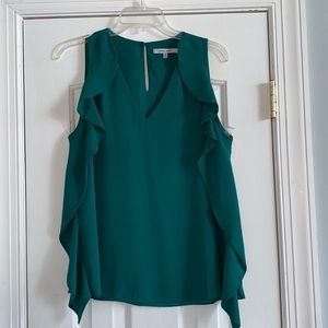 Naked Zebra dark green V-Neck Ruffle sides Blouse size M flowy